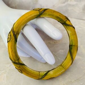 Bovine Bone Bangle Bracelet with Brass Wire Wrapping